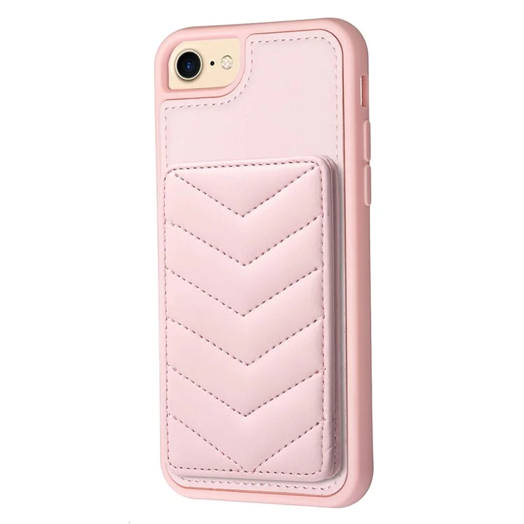 BF26 For iPhone 6 / 6s / 7 / 8 / SE (2020) / SE (2022) Card Holder Kickstand Case Wave Stitching Texture TPU+PU Leather Phone Cover - Pink