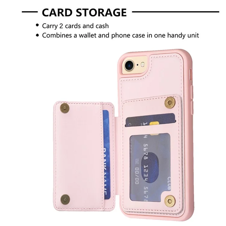 BF26 For iPhone 6 / 6s / 7 / 8 / SE (2020) / SE (2022) Card Holder Kickstand Case Wave Stitching Texture TPU+PU Leather Phone Cover - Pink