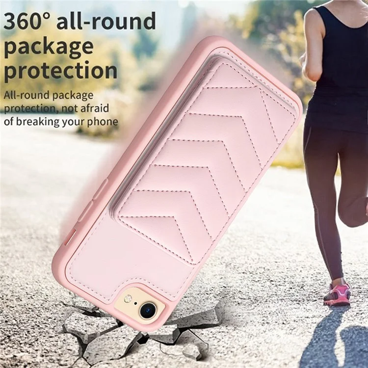 BF26 For iPhone 6 / 6s / 7 / 8 / SE (2020) / SE (2022) Card Holder Kickstand Case Wave Stitching Texture TPU+PU Leather Phone Cover - Pink