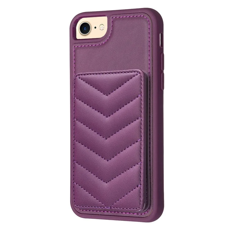 BF26 Funda con soporte para tarjetas para iPhone 6 / 6s / 7 / 8 / SE (2020) / SE (2022) - Textura de costuras de onda de TPU+PU Leather, color morado oscuro