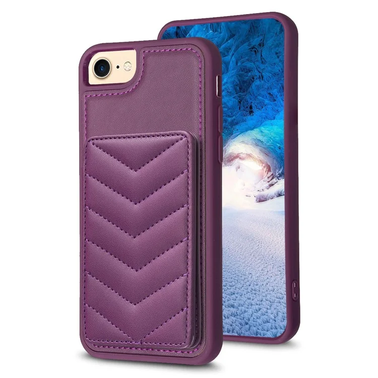 BF26 Funda con soporte para tarjetas para iPhone 6 / 6s / 7 / 8 / SE (2020) / SE (2022) - Textura de costuras de onda de TPU+PU Leather, color morado oscuro
