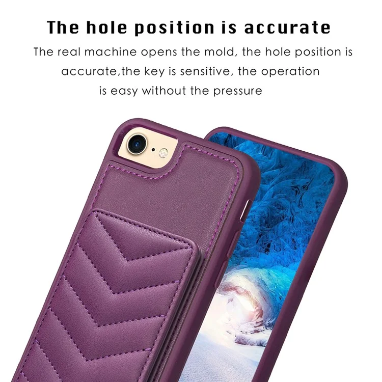 BF26 Funda con soporte para tarjetas para iPhone 6 / 6s / 7 / 8 / SE (2020) / SE (2022) - Textura de costuras de onda de TPU+PU Leather, color morado oscuro
