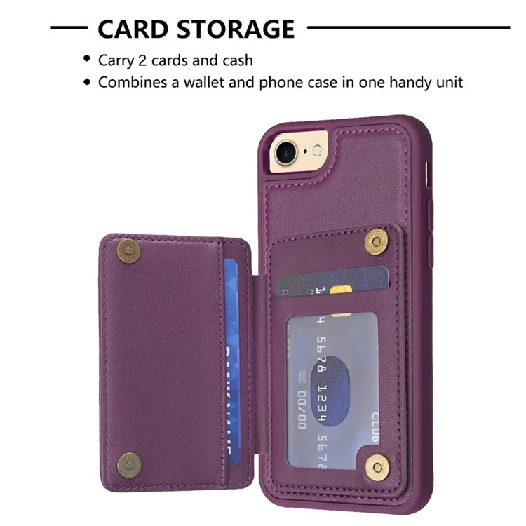 BF26 Funda con soporte para tarjetas para iPhone 6 / 6s / 7 / 8 / SE (2020) / SE (2022) - Textura de costuras de onda de TPU+PU Leather, color morado oscuro