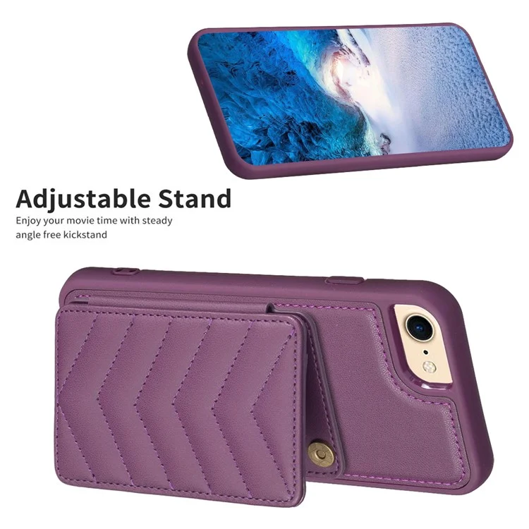 BF26 Funda con soporte para tarjetas para iPhone 6 / 6s / 7 / 8 / SE (2020) / SE (2022) - Textura de costuras de onda de TPU+PU Leather, color morado oscuro