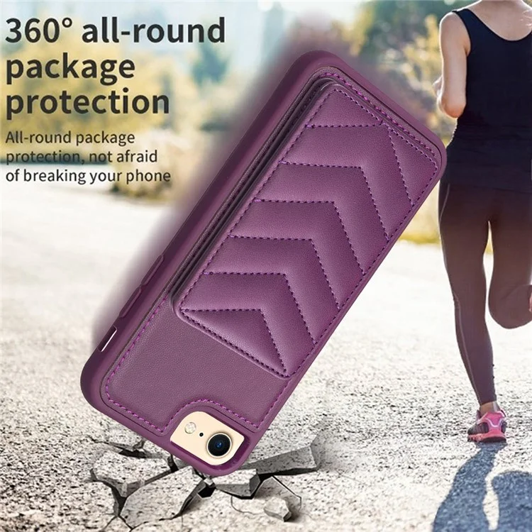 BF26 Funda con soporte para tarjetas para iPhone 6 / 6s / 7 / 8 / SE (2020) / SE (2022) - Textura de costuras de onda de TPU+PU Leather, color morado oscuro