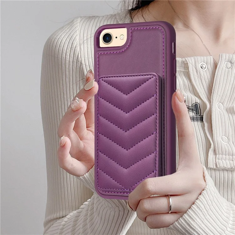 BF26 Funda con soporte para tarjetas para iPhone 6 / 6s / 7 / 8 / SE (2020) / SE (2022) - Textura de costuras de onda de TPU+PU Leather, color morado oscuro