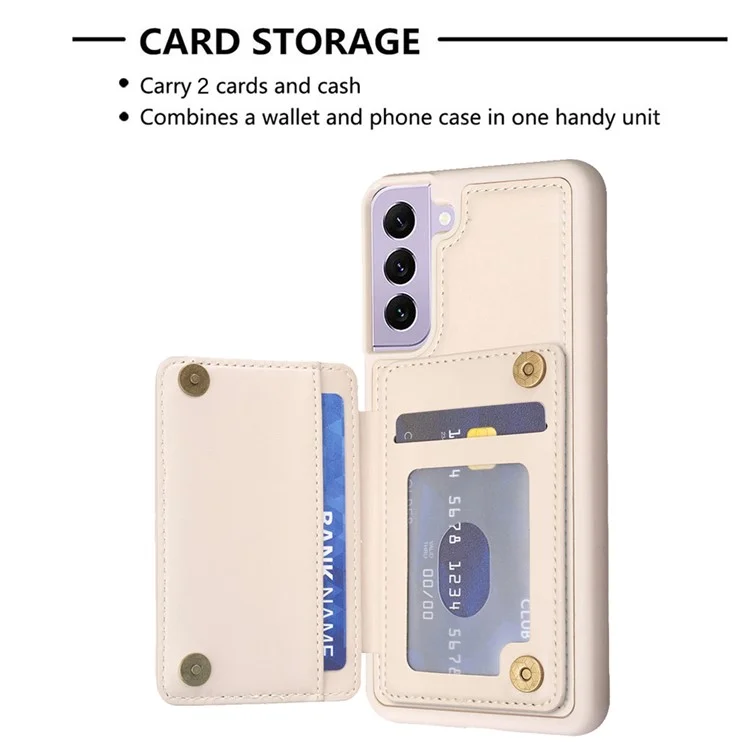 BF26 Card Holder Kickstand Case per Samsung Galaxy S21 FE 5G Texture a Onda di Cucitura in PU+TPU Cover per Telefono - Beige