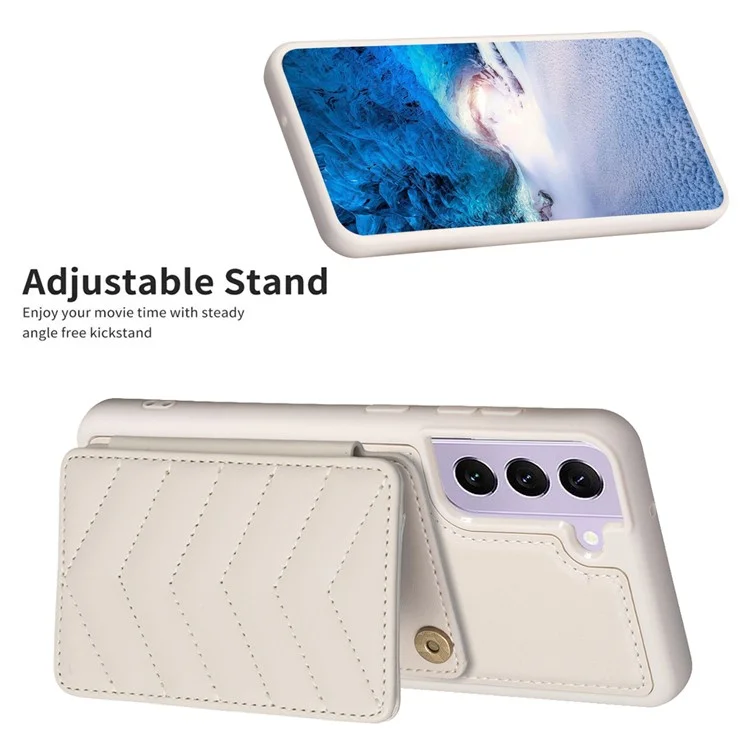 BF26 Card Holder Kickstand Case per Samsung Galaxy S21 FE 5G Texture a Onda di Cucitura in PU+TPU Cover per Telefono - Beige