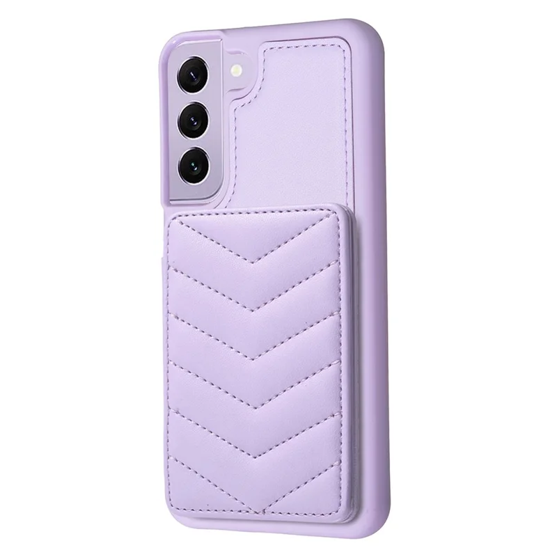 BF26 Card Holder Kickstand Case for Samsung Galaxy S21 FE 5G Wave Stitching Texture PU+TPU Phone Cover - Purple
