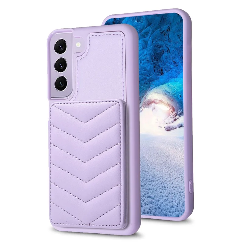 BF26 Card Holder Kickstand Case for Samsung Galaxy S21 FE 5G Wave Stitching Texture PU+TPU Phone Cover - Purple