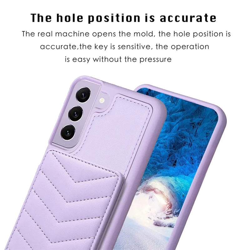 BF26 Card Holder Kickstand Case for Samsung Galaxy S21 FE 5G Wave Stitching Texture PU+TPU Phone Cover - Purple