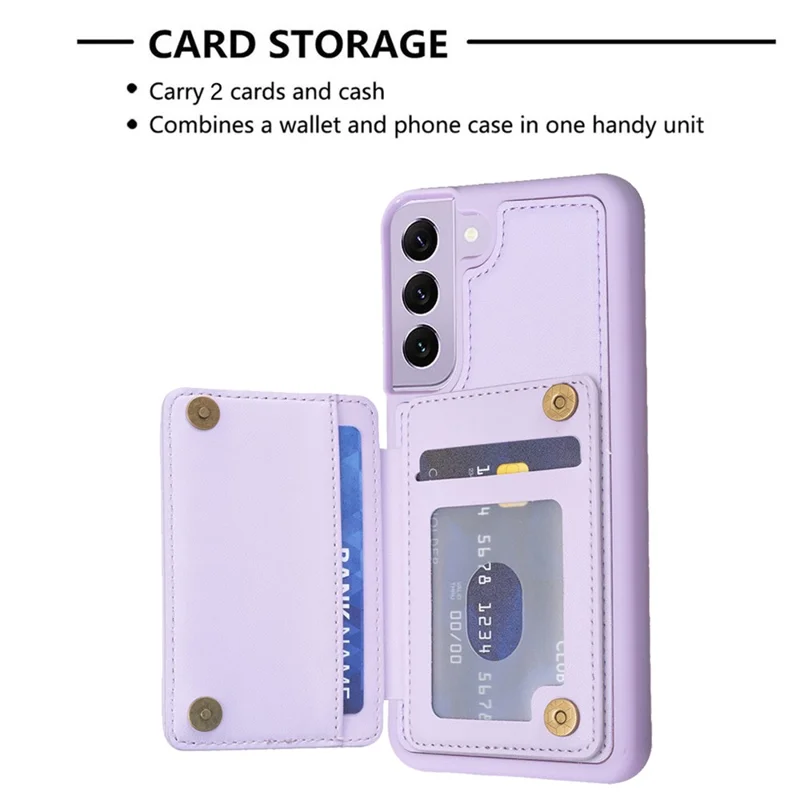 BF26 Card Holder Kickstand Case for Samsung Galaxy S21 FE 5G Wave Stitching Texture PU+TPU Phone Cover - Purple