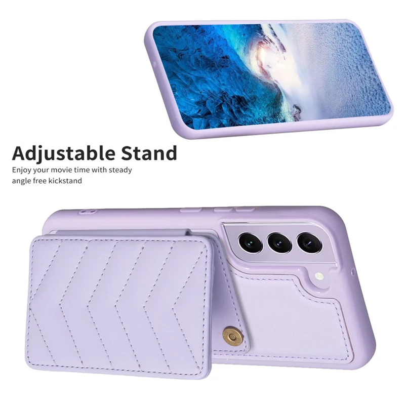 BF26 Card Holder Kickstand Case for Samsung Galaxy S21 FE 5G Wave Stitching Texture PU+TPU Phone Cover - Purple