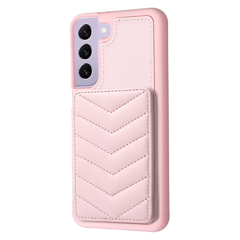 BF26 Card Holder Kickstand Case for Samsung Galaxy S21 FE 5G Wave Stitching Texture PU+TPU Phone Cover - Pink