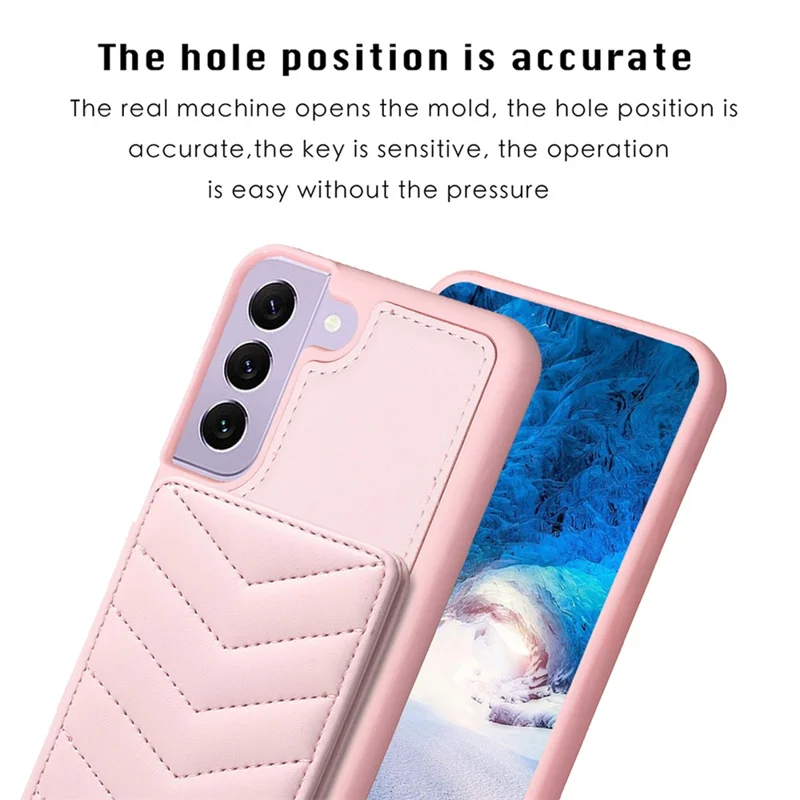BF26 Card Holder Kickstand Case for Samsung Galaxy S21 FE 5G Wave Stitching Texture PU+TPU Phone Cover - Pink