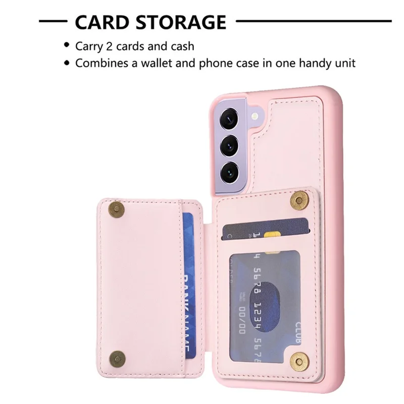 BF26 Card Holder Kickstand Case for Samsung Galaxy S21 FE 5G Wave Stitching Texture PU+TPU Phone Cover - Pink