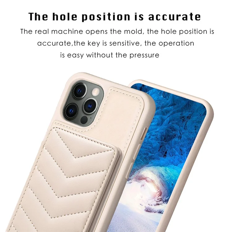 BF26 Para iPhone 12 / 12 Pro Porta-cartão TPU+PU Leather Phone Case Wave Texture Stitching Line Kickstand Phone Cover - Bege