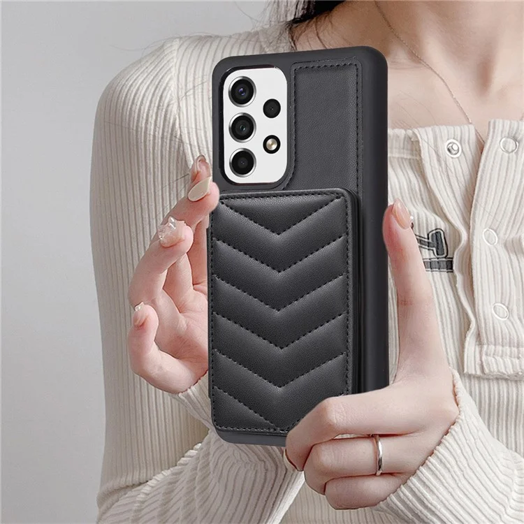 BF26 Card Holder Phone Shell For Samsung Galaxy A53 5G , Anti-Scratch Kickstand Magnetic PU Leather+TPU Phone Case - Black