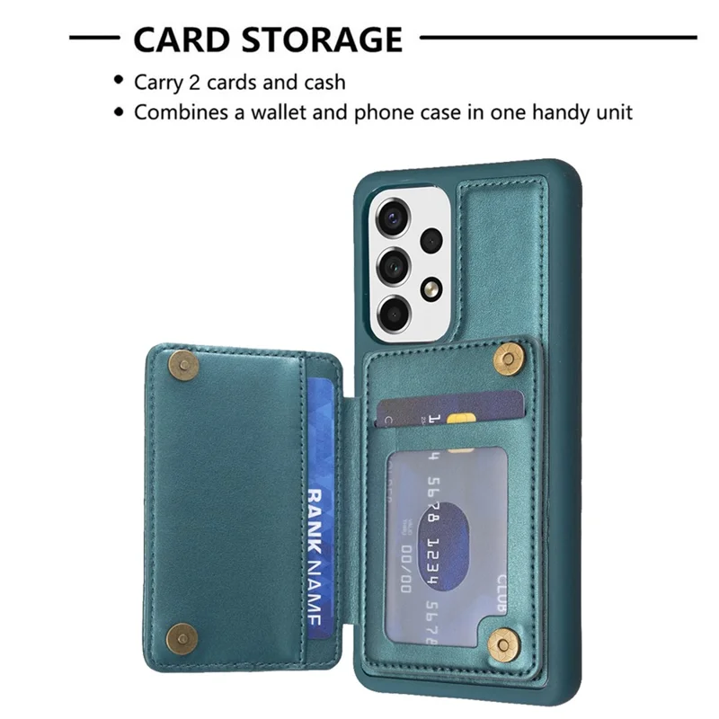 BF26 Card Holder Phone Shell For Samsung Galaxy A53 5G , Anti-Scratch Kickstand Magnetic PU Leather+TPU Phone Case - Green
