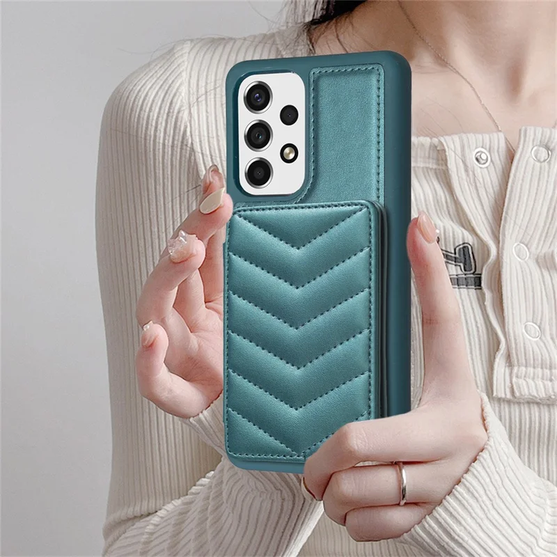 BF26 Card Holder Phone Shell For Samsung Galaxy A53 5G , Anti-Scratch Kickstand Magnetic PU Leather+TPU Phone Case - Green