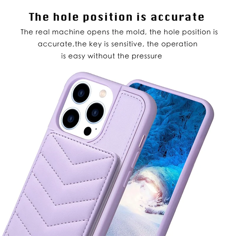 BF26 For iPhone 13 Pro Kickstand Wave Stitching Texture Phone Case Card Holder TPU+PU Leather Phone Cover - Purple