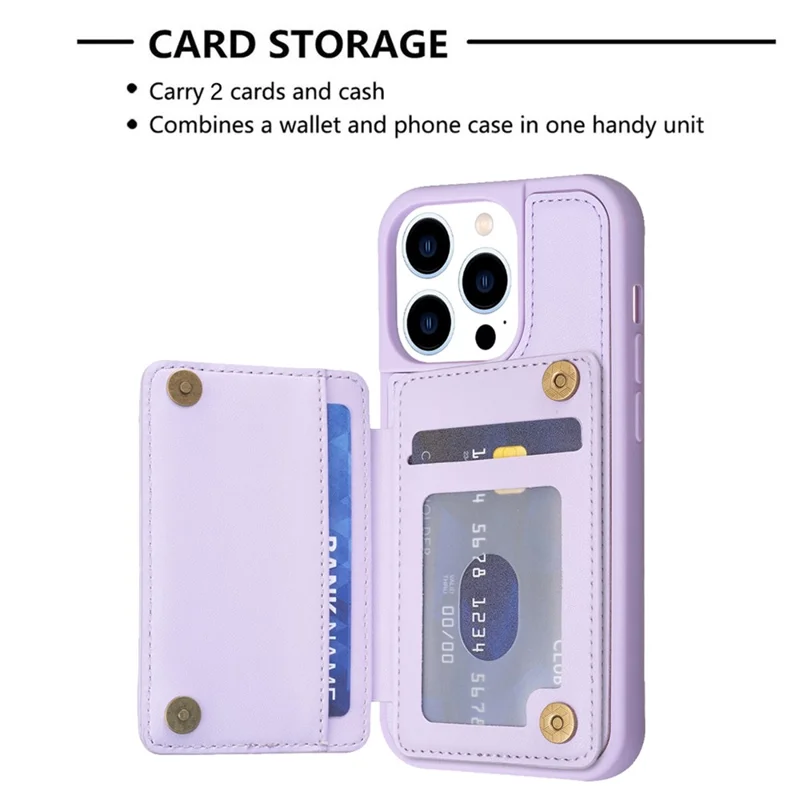 BF26 For iPhone 13 Pro Kickstand Wave Stitching Texture Phone Case Card Holder TPU+PU Leather Phone Cover - Purple