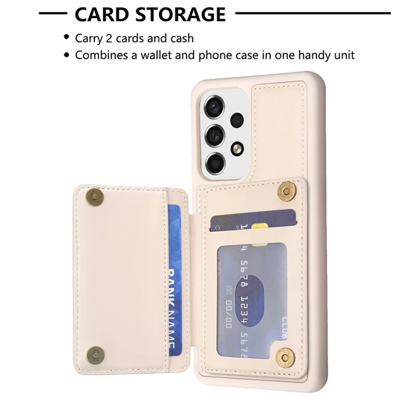 BF25 Obudowa z uchwytem na kartę i podstawką, pokryta sztuczną skórą PU i TPU, dla Samsung Galaxy A13 4G / 5G - Beżowa