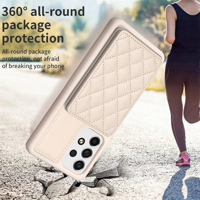 BF25 Obudowa z uchwytem na kartę i podstawką, pokryta sztuczną skórą PU i TPU, dla Samsung Galaxy A13 4G / 5G - Beżowa