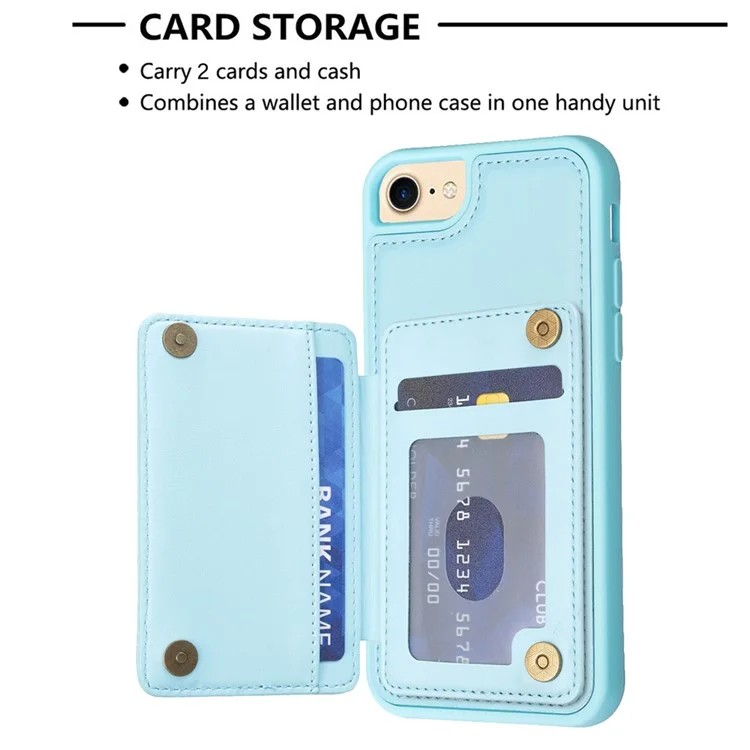 BF25 Para iPhone 6 / 6s / 7 / 8 Funda de Teléfono con Soporte para Tarjeta de Cuero PU Recubierto de TPU - Azul