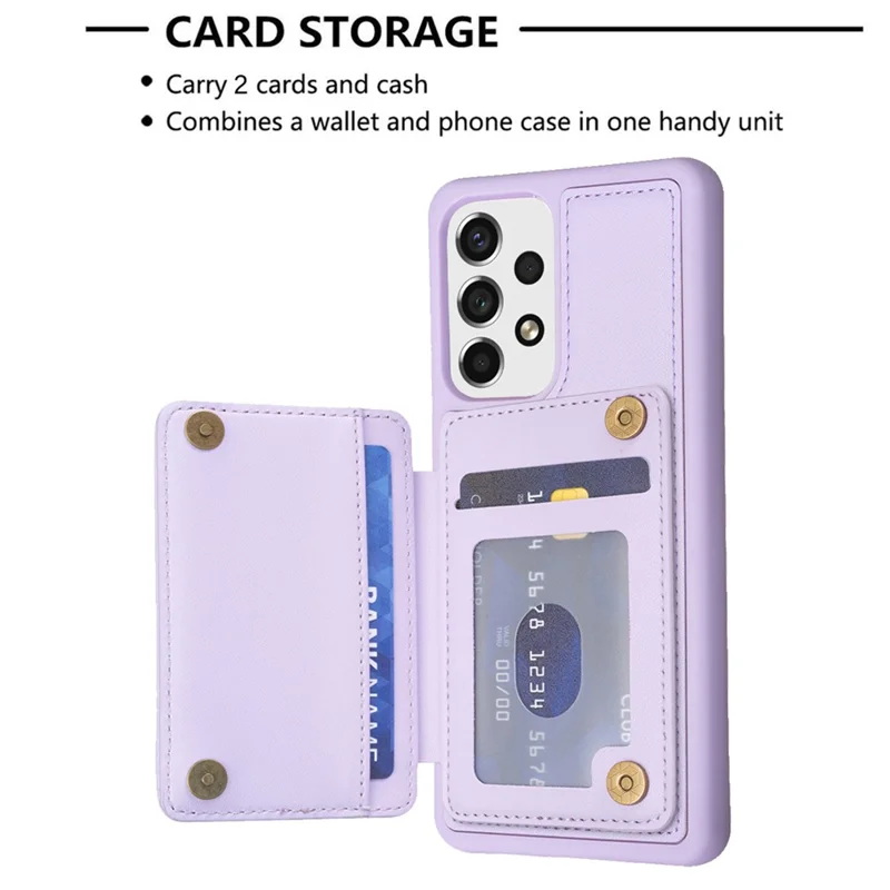 BF25 For Samsung Galaxy A53 5G Card Slots Leather Coated TPU Cover Phone Case with Kickstand - Purple
