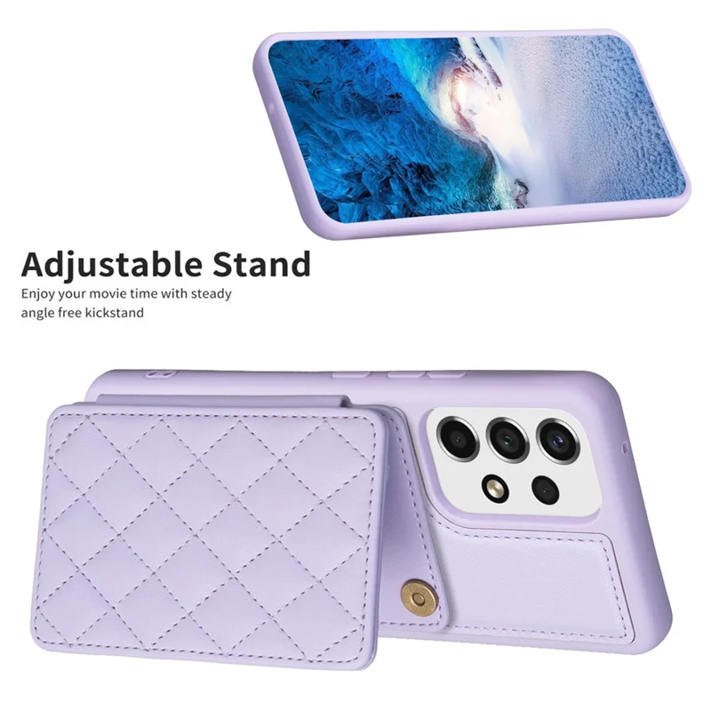BF25 For Samsung Galaxy A53 5G Card Slots Leather Coated TPU Cover Phone Case with Kickstand - Purple