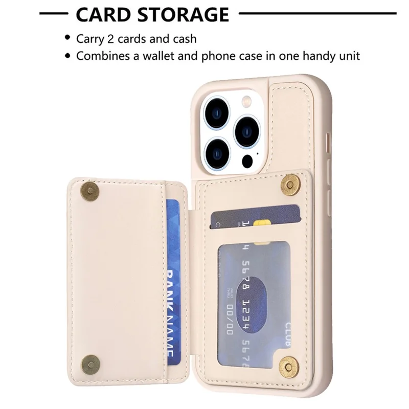 BF25 Leather Coated TPU Cover for iPhone 14 Pro , Card Slots Fall Proof Phone Case with Kickstand - Beige