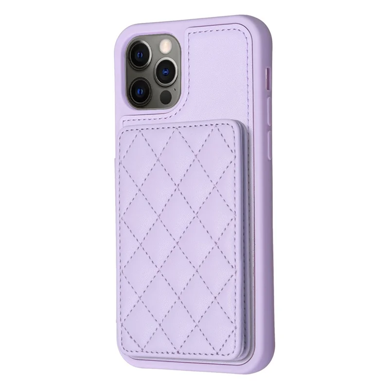 BF25 For iPhone 12 / 12 Pro Kickstand Phone Case Leather Coated TPU Cover with Card Slots Design - Purple