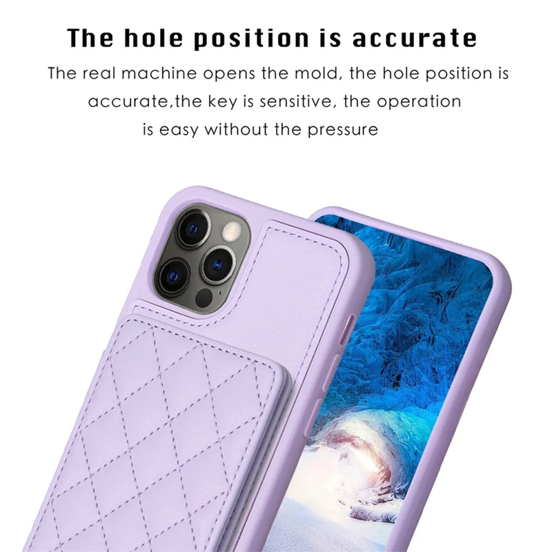 BF25 For iPhone 12 / 12 Pro Kickstand Phone Case Leather Coated TPU Cover with Card Slots Design - Purple