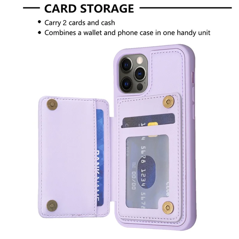 BF25 For iPhone 12 / 12 Pro Kickstand Phone Case Leather Coated TPU Cover with Card Slots Design - Purple