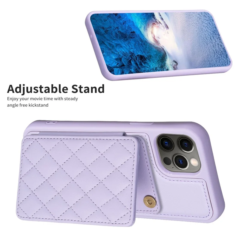 BF25 For iPhone 12 / 12 Pro Kickstand Phone Case Leather Coated TPU Cover with Card Slots Design - Purple