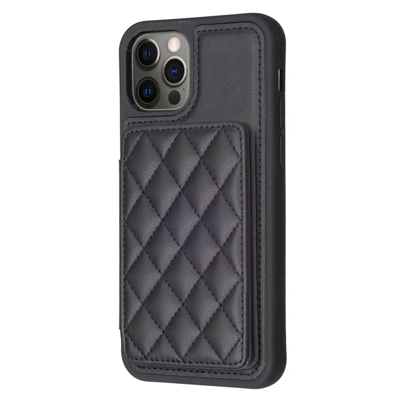 BF25 Para iPhone 12 / 12 Pro Kickstand Phone Case Capa de Couro Revestida de TPU com Porta-Cartões - Preto
