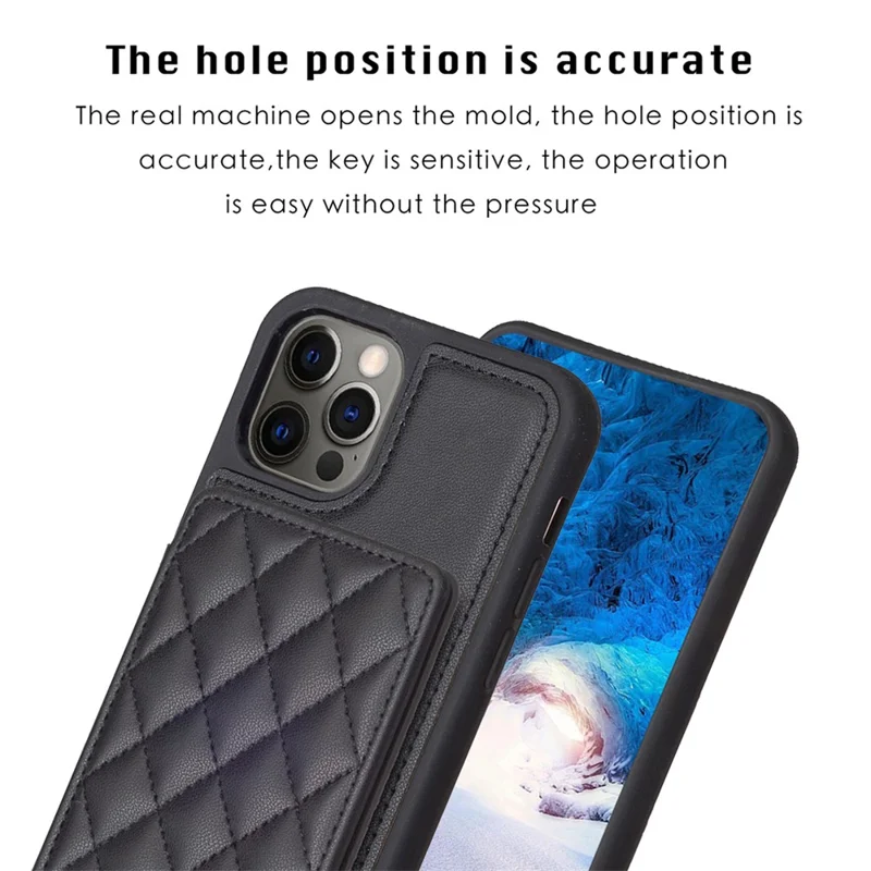 BF25 Para iPhone 12 / 12 Pro Kickstand Phone Case Capa de Couro Revestida de TPU com Porta-Cartões - Preto