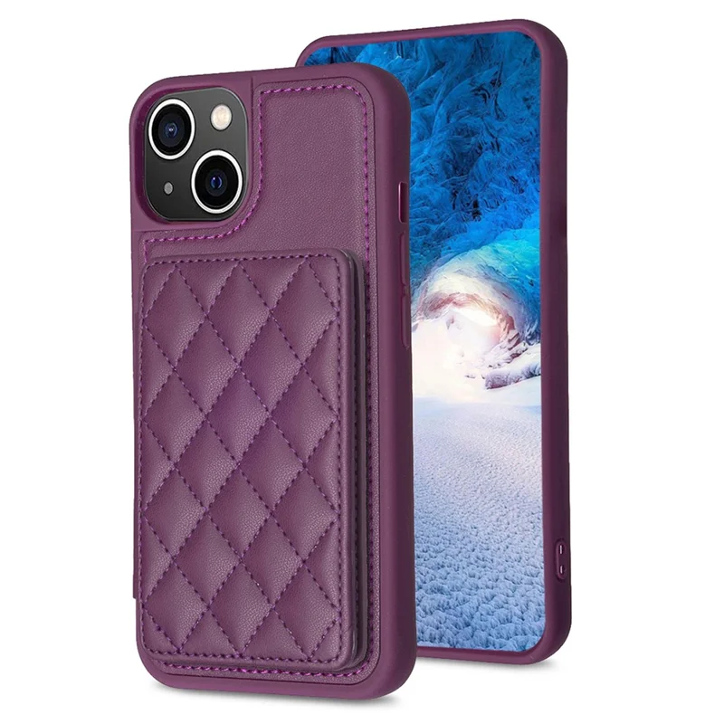 BF25 For iPhone 14 Plus Card Slots Kickstand Phone Case Collision Resistant Leather Coated TPU Cover - Dark Purple