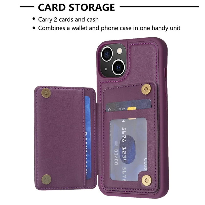 BF25 For iPhone 14 Plus Card Slots Kickstand Phone Case Collision Resistant Leather Coated TPU Cover - Dark Purple