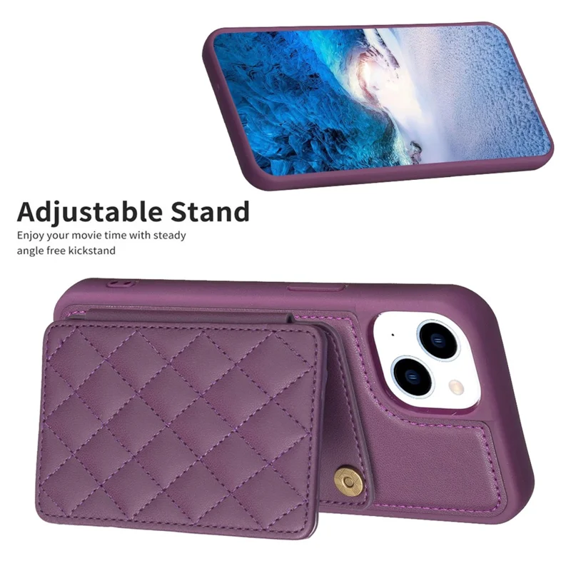 BF25 For iPhone 14 Plus Card Slots Kickstand Phone Case Collision Resistant Leather Coated TPU Cover - Dark Purple