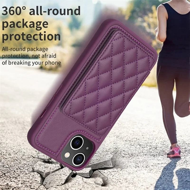 BF25 For iPhone 14 Plus Card Slots Kickstand Phone Case Collision Resistant Leather Coated TPU Cover - Dark Purple