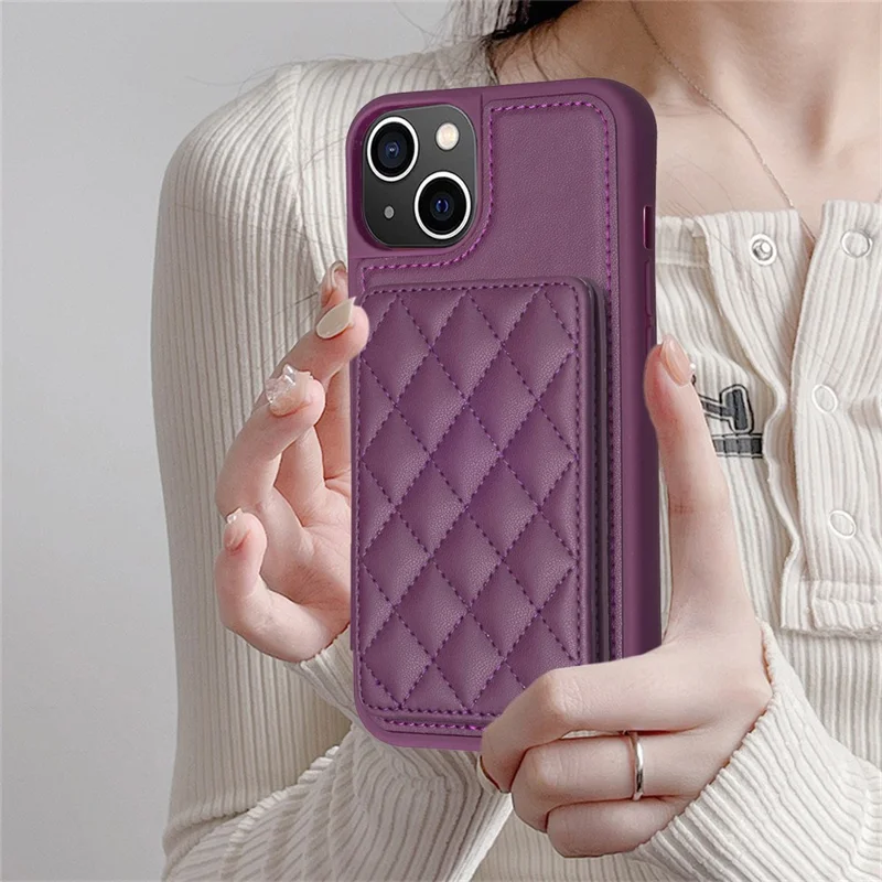 BF25 For iPhone 14 Plus Card Slots Kickstand Phone Case Collision Resistant Leather Coated TPU Cover - Dark Purple