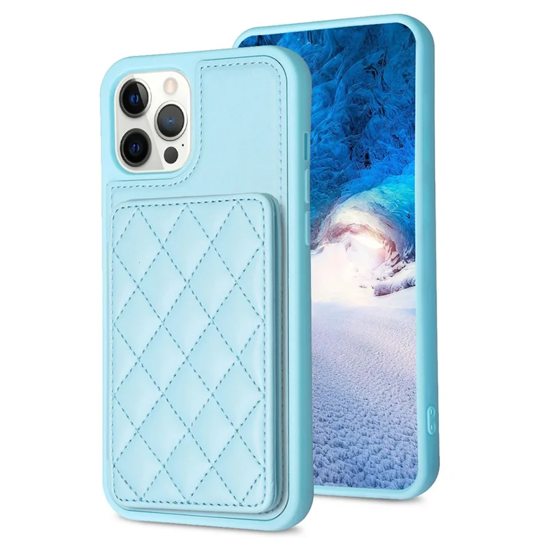 BF25 For iPhone 12 Pro Max 6.7 inch Card Slots Kickstand Phone Anti-scratch Case Leather Coated TPU Cover - Blue