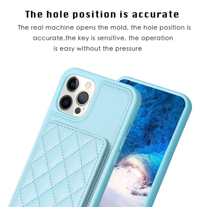 BF25 For iPhone 12 Pro Max 6.7 inch Card Slots Kickstand Phone Anti-scratch Case Leather Coated TPU Cover - Blue