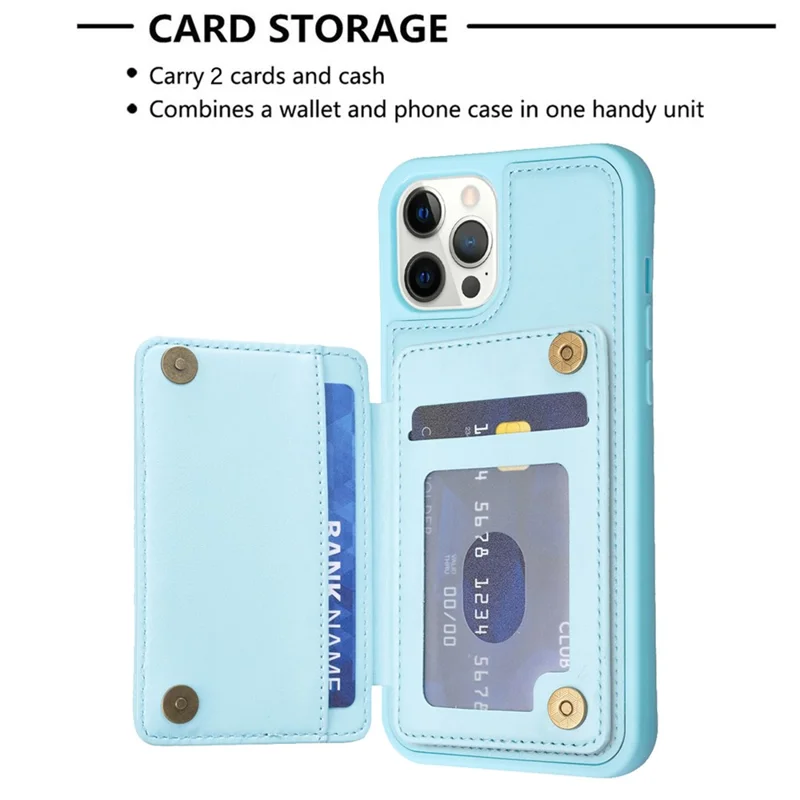 BF25 For iPhone 12 Pro Max 6.7 inch Card Slots Kickstand Phone Anti-scratch Case Leather Coated TPU Cover - Blue