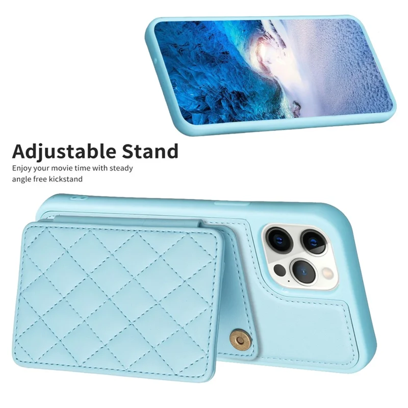 BF25 For iPhone 12 Pro Max 6.7 inch Card Slots Kickstand Phone Anti-scratch Case Leather Coated TPU Cover - Blue