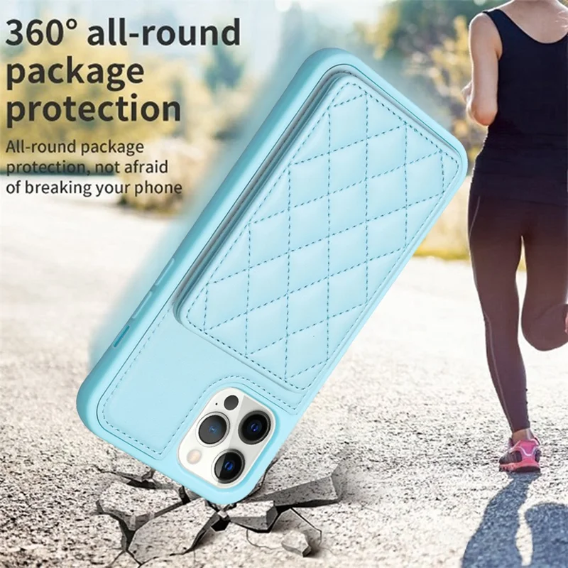 BF25 For iPhone 12 Pro Max 6.7 inch Card Slots Kickstand Phone Anti-scratch Case Leather Coated TPU Cover - Blue