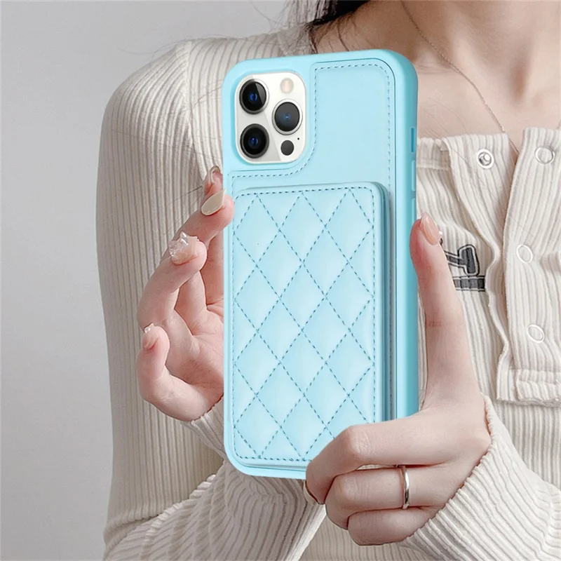 BF25 For iPhone 12 Pro Max 6.7 inch Card Slots Kickstand Phone Anti-scratch Case Leather Coated TPU Cover - Blue