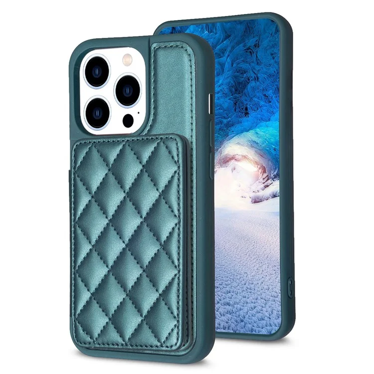 BF25 Leather Coated TPU Cover for iPhone 13 Pro Max 6.7 inch Card Slots Kickstand Phone Anti-scratch Case - Green